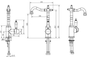 Смеситель для раковины высокий Boheme Royal Cristal черное золото - 2