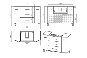Тумба с раковиной Misty Терра 110 белая глянцевая - 3