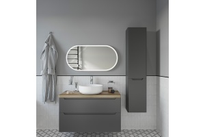 Тумба с раковиной STWORKI Берген 100 серая со светлой столешницей, Moon 1 - 2