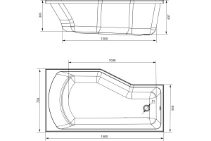 Акриловая ванна STWORKI Кронборг 150х75, R - 3