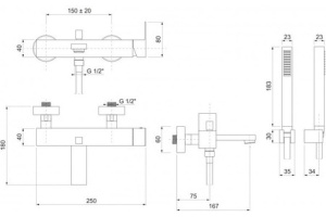 Смеситель для ванны Cezares Prizma с ручным душем, золото (PRIZMA-VDM-03/24) - 2