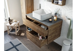 Тумба с раковиной STWORKI Карлстад 90 дуб рустикальный, роверелла, с отверстием для смесителя в столешнице - 3