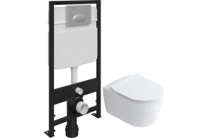 Комплект Унитаз подвесной STWORKI Ноттвиль SETK3104-2616 безободковый, с микролифтом + Система инсталляции для унитазов EWRIKA ProLT 0026-2020 с кнопкой смыва 0050 хром матовый