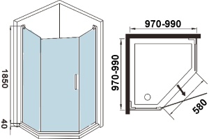 Душевой уголок Weltwasser WW300 300PI-100 100Х185 хром (10000002752) - 2