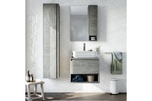 Мебель для ванной STWORKI Карлстад 60 дуб рошелье, монте тиберио, в стиле лофт, подвесная (комплект, гарнитур)