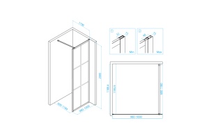Душевая перегородка 100*200 RGW WA-11-B Чёрный/Прозрачное(Принт)/8 мм (980-1000) (Easy) - 3