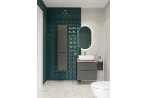 Мебель для ванной STWORKI Берген 60 серая со светлой столешницей, раковина Soul 1 - 2