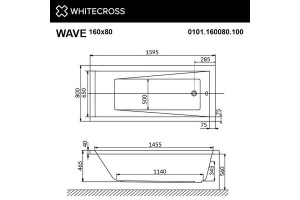 Акриловая ванна Whitecross Wave 160х80 белая хром с гидромассажем - 2