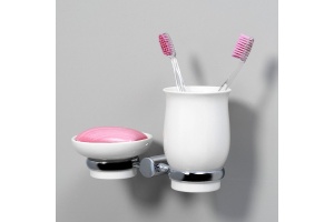 Стакан для зубных щеток и мыльница с держателем Wasserkraft хром - белый - 2