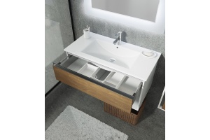 Тумба под раковину Sanvit Контур 70 белый глянец - светлое дерево - 3