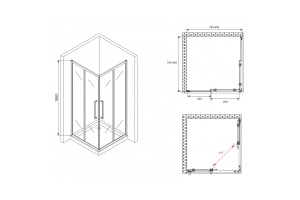 Душевой уголок Abber Schwarzer Diamant 80х80 черный стекло матовое - 2