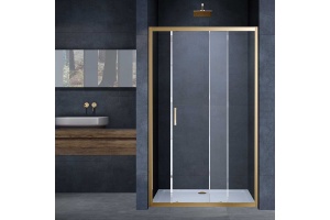 Душевая дверь в нишу Vincea Alpha 140х190 профиль брашированное золото стекло прозрачное 