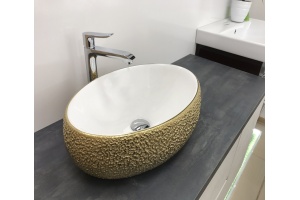 Раковина накладная CeramaLux NC 49 см белый/золото (433J) - 2