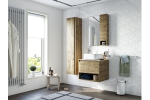 Тумба с раковиной STWORKI Карлстад 60 дуб рустикальный, простоун беж, с отверстием под смеситель в столешнице - 3