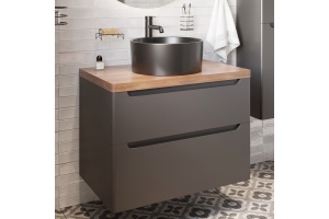 Тумба с раковиной STWORKI Берген 80 серая с темной столешницей, BOCCHI Vessel черная - 2