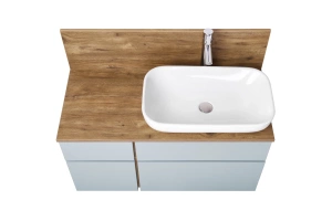 Тумба с раковиной Лола 60 и столешницей Aquaton Мишель 100 голубой-светлое дерево - 3