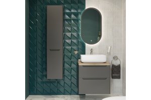 Мебель для ванной STWORKI Берген 60 серая со светлой столешницей, раковина Soul 1