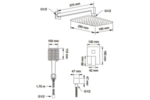 Swedbe Platta Душевой комплект со встроен.смесит. (с монтаж.боксом) и верх.душем, цвет: черный 5555B - 3