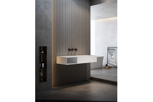 Тумба с раковиной Abber Stein 100 L подвесная белый матовый - 3