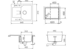 Мойка  Manhattan 40 D Cristalite корз.клапан оникс - 2