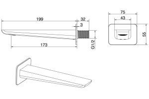 5.21020-00 INFINITY Излив из стены латунь, встраиваемый, 200мм, хром (265514) - 2