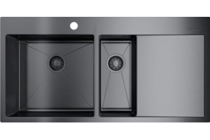 Мойка кухонная Omoikiri Akisame 100-2-GM-L вороненая сталь