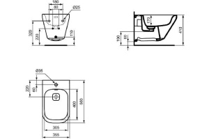 K523601 TONIC II Подвесное биде, с крепежом TT0299327 (для полностью скрытого монтажа), с керамической накладкой слива - 2