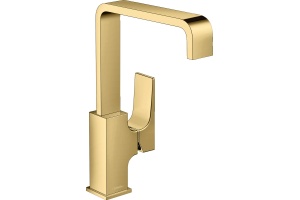 Смеситель для раковины 230, однорычажный, с рычаговой рукояткой, со сливным клапаном Push-Open, 32511990, полированное золото