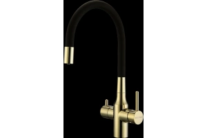Смеситель для кухни Paulmark Salix с гибким изливом золото - черный матовый