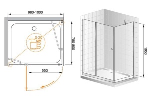 Душевой уголок Cezares Elena 100х80 хром стекло рифленое - 3