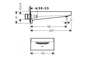 Излив для ванны Hansgrohe Metropol шлифованная бронза - 2