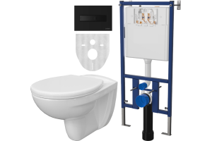 Комплект  Унитаз подвесной DIWO Анапа безободковый + Система инсталляции для унитазов DIWO 4501 с кнопкой смыва 7323 черная матовая