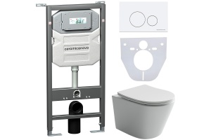 Комплект унитаза с инсталляцией Ceramica Nova Balearica белый с сиденьем микролифт и кнопкой белой матовой