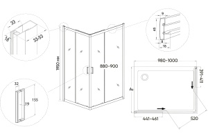Душевой уголок Veconi Rovigo RV-14 100x90 профиль черный (RV14-10090-01-C5) - 3