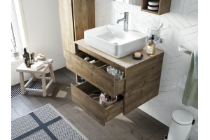 Мебель для ванной STWORKI Карлстад 75 дуб рустикальный, простоун беж, в стиле лофт, под дерево, российская - 3