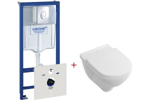 Комплект Система инсталляции для унитазов Grohe Rapid SL 38750001 4 в 1 с кнопкой смыва + Унитаз подвесной Villeroy & Boch O.Novo 5660 H101 alpin