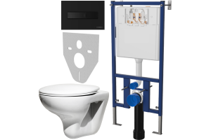 Комплект Унитаз подвесной Roca Mateo 346200000 с микролифтом + Система инсталляции для унитазов DIWO 4501 + Кнопка смыва DIWO 7323 черная матовая