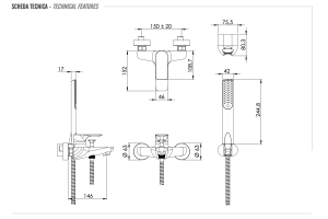 Смеситель для ванны с душевым набором infinity xv никелированная сталь remer I02XV - 2