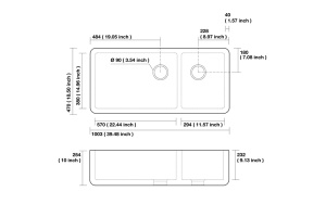 KERASAN Hannah OXFORDSHIRE Раковина керамическая кухонная 1003x470x254 мм,без отв под смеситель, без сифона, толщина 40 мм, цвет белый - 2