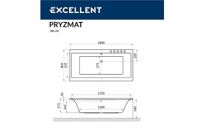 Акриловая ванна Excellent Pryzmat Slim 180x80 белая бронза с гидромассажем - 3