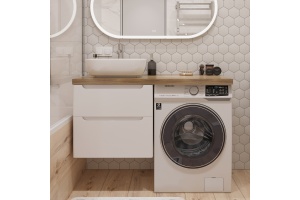 Тумба с раковиной STWORKI Берген 60 белая со светлой столешницей 122, Moduo 50 Square, R