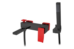 Смеситель для ванны с лейкой и шлангом Boheme Q черный с красным