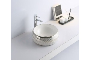 Раковина накладная CeramaLux NC 41 см белый/серебро (5004SP) - 3