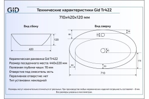 Накладная раковина Gid  71 см (Tr422) - 2