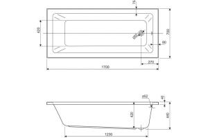 Акриловая ванна Cezares Plane Solo Mini 170х70 - 2