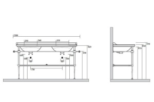 Kerasan Waldorf Металлическая структура для раковины 150см, со стеклянной полочкой, цвет хром  (из 2-х коробок: арт. 919590+920290 и 919801) - 3