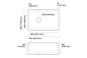 KERASAN Hannah ESSEX Раковина керамическая кухонная 758x456x254 мм,без отв под смеситель, без сифона, толщина 40 мм, цвет белый - 3