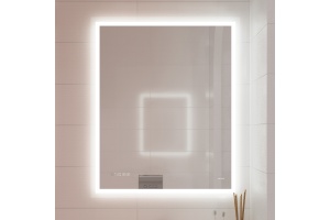 Зеркало LED 080 design pro 60x85 с подсветкой часы с антизапотеванием прямоугольное