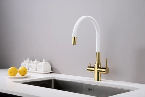Смеситель для кухни Paulmark Salix с гибким изливом золото - белый матовый - 2