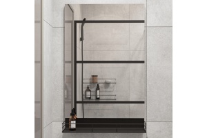 Зеркало STWORKI Нюборг 50 с полкой, черное, в стиле лофт, прямоугольное, настенное